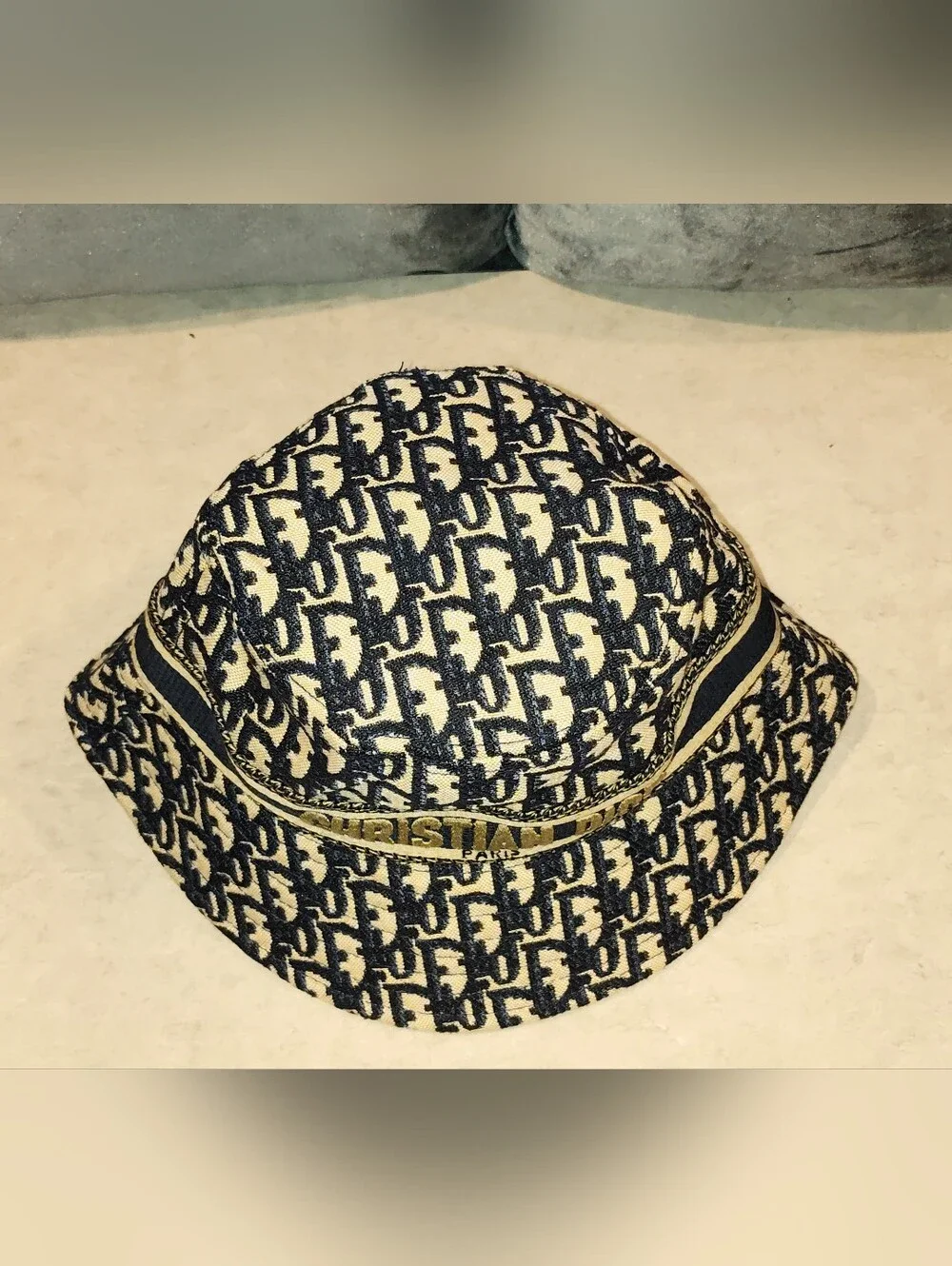 CHRISTIAN DIOR MONOGRAM OBLIQUE DIOR MONOGRAM JACQUARD BEIGE & BLUE BUCKET HAT